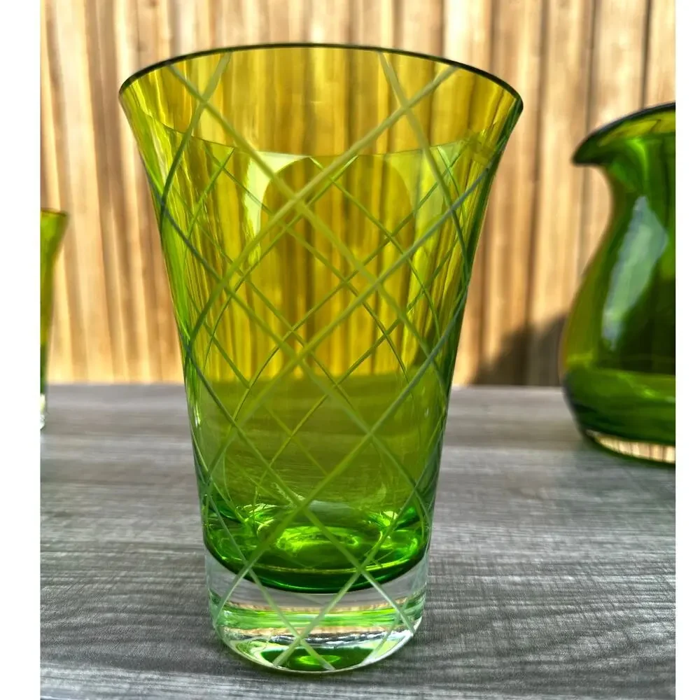 Neiman Marcus Cut-Glass Design Pitcher and Glasses Set-Made in Poland-Rare FInd - Picture 5 of 12